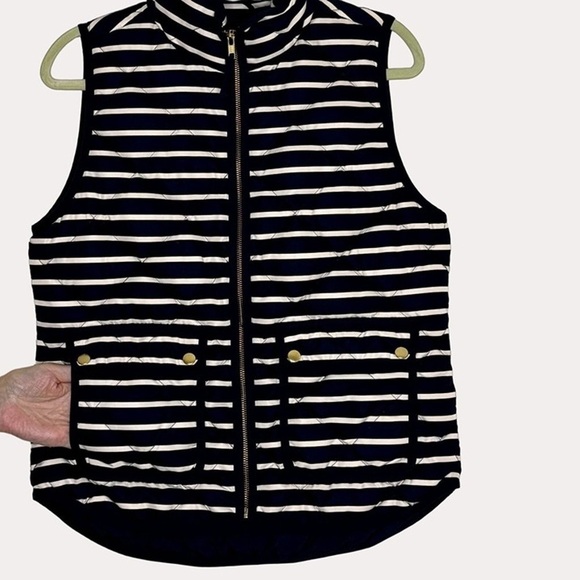 Small down filled feather puffer vest j crew blue white striped Vest Quilted - Picture 3 of 11